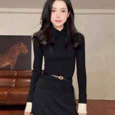 批发韩系时尚气质红色翻领针织<b class='q'>衫</b>上衣女秋冬新款修身显瘦内搭打底<b class='q'>毛</b>衣