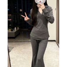批发美式深灰色修身连帽<b class='q'>卫衣</b>套装<b class='q'>女</b>装冬季高腰微喇裤休闲裤辣妹两件套