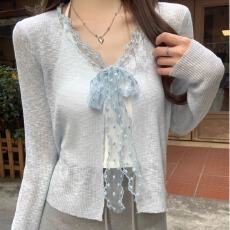 批发防晒<b class='q'>小外套</b>女夏季2025甜美拼接<b class='q'>蕾丝</b>绑带薄款开衫潮