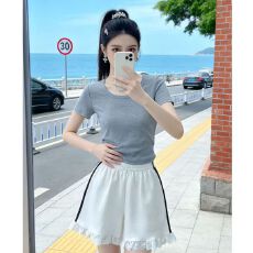 批发韩式性感纯色修身短裤女俏皮减龄阔腿裤花边拼接双杠休闲百搭裤子
