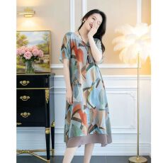 批发雪纺<b class='q'>连衣裙</b>2026夏季新款大码<b class='q'>女</b>装胖mm宽松遮肚子<b class='q'>中年</b>妈妈休闲裙子