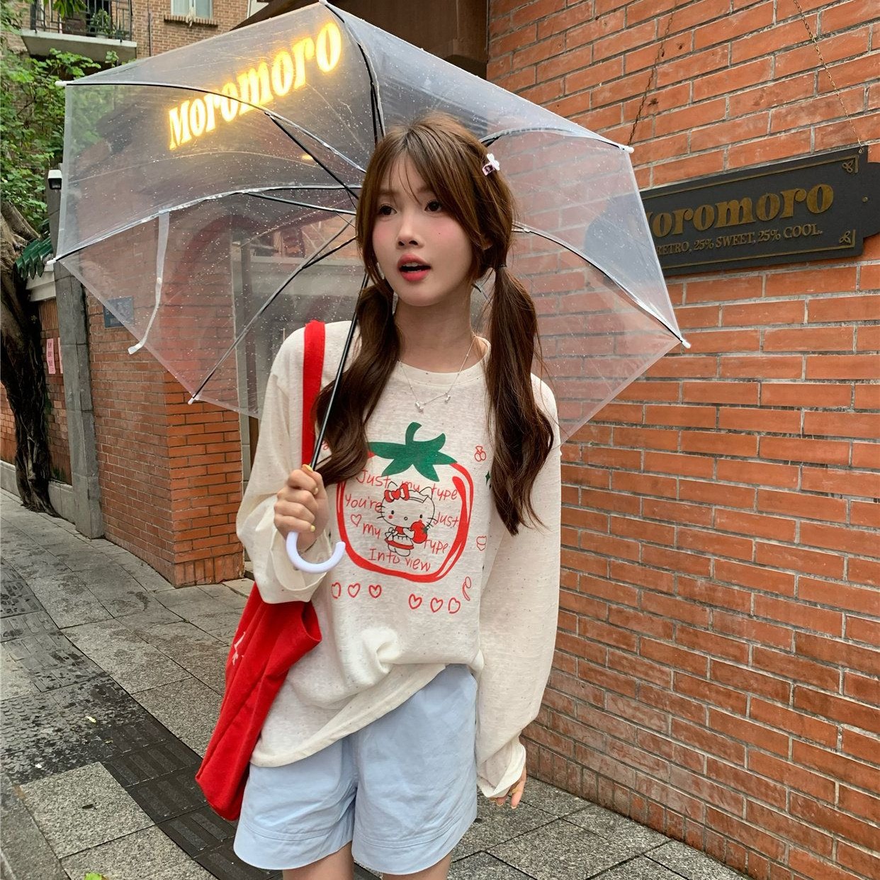 색상 포인트 아메리칸 긴팔 티셔츠 여성 여름 고양이 느긋한 자외선 차단 블라우스 학원 스타일 다용도 맨위