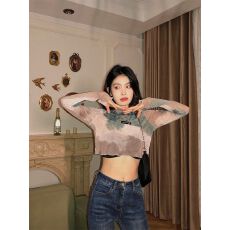 批发短款露脐扎染网纱<b class='q'>t</b><b class='q'>恤</b>女2026夏季辣妹设计感小众高腰修身上衣罩衫