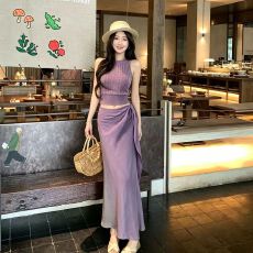 批发辣妹挂脖针织小吊带背心女夏季<b class='q'>新款</b>性感紫色别致上衣