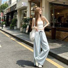 批发夏季薄款裤子新款中大童<b class='q'>女</b>孩小清新蝴蝶结宽松休闲阔腿直筒裤