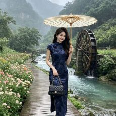 批发清冷感改良旗袍高级感国风复古印花包臀裙新中式气质名媛<b class='q'>连衣裙</b>女