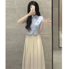 批发孔雀斜面料+有内衬百褶裙半身裙小众设计感中长款A字裙长裙