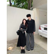 批发实拍 秋季设计感学院风Polo假两件拼接一衣一裙情侣装<b class='q'>长袖</b><b class='q'>连衣裙</b>