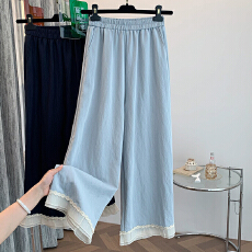 批发奶芙空气<b class='q'>裤</b>~超仙气！花边高腰<b class='q'>阔腿裤</b>女2026新款夏季大直筒休闲<b class='q'>裤</b>