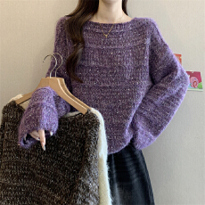 批发实拍实价 <b class='q'>新款</b>高级感纯色气质亮片百搭长袖毛衣<b class='q'>女</b>宽松显瘦上衣