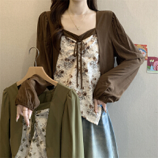批发实拍实价 新款甜辣风修身小清新<b class='q'>碎花</b>拼接假两件<b class='q'>衬衣</b>