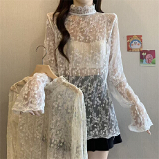 批发实拍实价 新款蕾丝打底衫女长袖内搭秋装气质韩洋气百搭网纱镂空