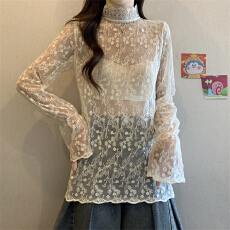 批发实拍实价 新款蕾丝打底衫女长袖内搭秋装气质韩洋气百搭网纱镂空