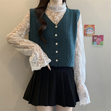 批发实拍实价 新款法式蕾丝上衣设计感小众<b class='q'>碎花</b>上衣<b class='q'>衬衣</b>+无袖针织马甲