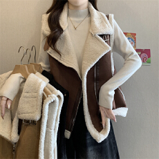 批发实拍实价 韩系<b class='q'>百搭</b>机车款羊羔毛马甲皮毛一体羊剪绒外套女背心