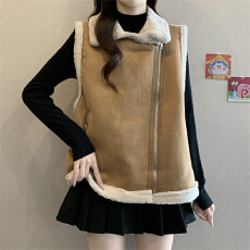 批发实拍实价 韩系<b class='q'>百搭</b>机车款羊羔毛马甲皮毛一体羊剪绒外套女背心