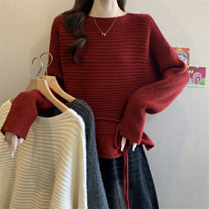 实拍实价 韩系木耳边系带羊绒针织衫秋冬慵懒软糯毛衣套头打底女