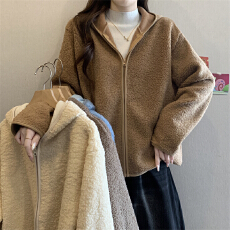 实拍实价 新款羊羔绒复古宽松拉链开衫外套上衣+纯色打底上衣