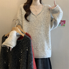 批发实拍实价 新款设计感重工钉珠亮片打底<b class='q'>针织衫</b>女<b class='q'>中长款</b>遮肉毛衣