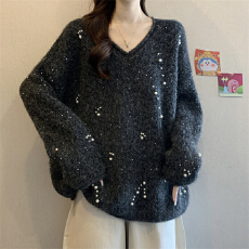 批发实拍实价 新款设计感重工钉珠亮片打底<b class='q'>针织衫</b>女<b class='q'>中长款</b>遮肉毛衣