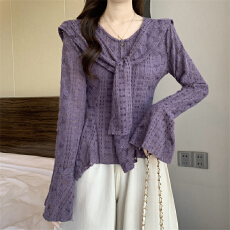 批发实拍实价 新款加绒法式<b class='q'>喇叭袖</b>加披肩长袖蕾丝衫女镂空设计感上衣