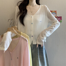 批发实拍实价 新款韩系简约亚麻冰丝<b class='q'>针织</b><b class='q'>开衫</b>女防晒衣宽松短款上衣