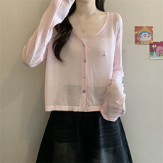 批发实拍实价 新款韩系简约亚麻冰丝<b class='q'>针织</b><b class='q'>开衫</b>女防晒衣宽松短款上衣