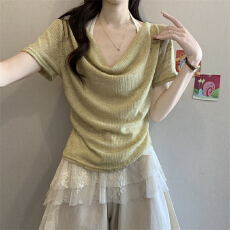 批发实拍实价 春季辣妹套装女短袖针织衫白色蕾丝上衣内搭背心两件套