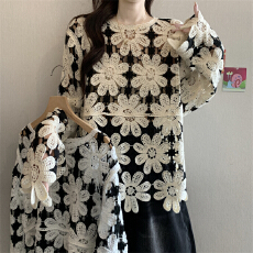 批发实拍实价 <b class='q'>新款</b>超好看花朵钩花镂空针织衫女外搭罩衫不规则上衣