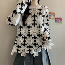 批发实拍实价 <b class='q'>新款</b>超好看花朵钩花镂空针织衫女外搭罩衫不规则上衣