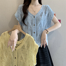 批发实拍实价 新款彩色绝美漂亮蕾丝<b class='q'>镂空</b>V领开衫针织上衣女夏季薄款