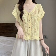 批发实拍实价 新款彩色绝美漂亮蕾丝<b class='q'>镂空</b>V领开衫针织上衣女夏季薄款