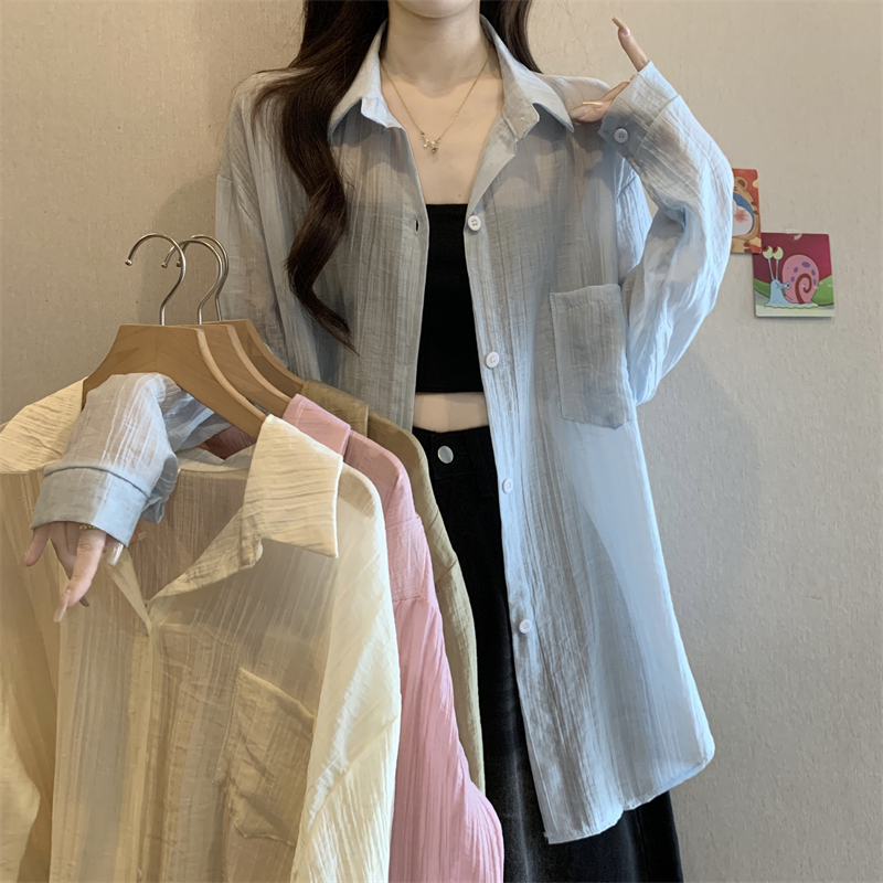 실사 정가 새로운 부서 얼음 주간 실크 마 면 자외선 차단 여성 셔츠 느긋한 외부 가져 가라. 에어컨 블라우스 맨위