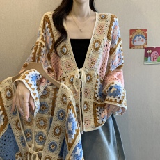 批发波西米亚风镂空防晒开衫女2026早春新款胖MM松弛感显瘦钩花针织衫