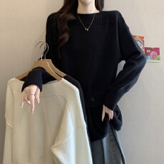 批发设计感荷叶边下摆<b class='q'>针织衫</b>女秋冬新款胖MM气质收腰遮肚显瘦百搭毛衣