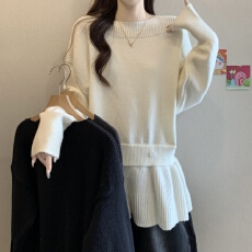 批发高级感<b class='q'>荷叶边</b>下摆别致针织衫女秋冬新款胖MM气质百搭收腰显瘦<b class='q'>毛衣</b>