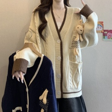 批发安德拉立体小熊学院风<b class='q'>针织</b><b class='q'>衫</b>开<b class='q'>衫</b>女冬新款胖MM减龄显瘦慵懒风毛衣
