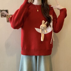 批发大码圣诞卡通针织毛衣女<b class='q'>秋</b>冬胖MM复古减龄慵懒风显瘦别致加厚毛衣