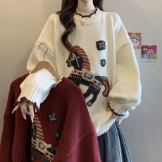 批发新年圣诞红色别致刺绣毛衣女秋冬<b class='q'>胖</b>MM<b class='q'>新款</b>好看减龄慵懒显瘦针织衫