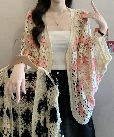 보헤미안 자수 홀로우 아웃 니트 열기 여성 봄 여름 새로운 지방 mm 루즈핏 슬림해 보이는 연령 감소 다용도 외부 잡아라. 의류