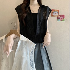 批发高级感蕾丝提花假两件polo领短袖衬衫夏新款胖MM正肩显瘦气质上衣