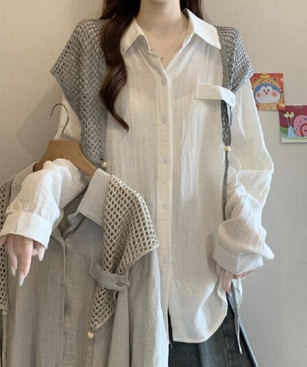 이른 가을 새로운 디자인 센스 품격 POLO 칼라 숄 스택 착용 긴팔 셔츠 지방 mm 캐주얼 슬림해 보이는 고유 한 맨위