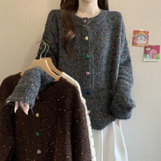 批发高级感彩色爱心纽扣彩点毛衣女秋冬新款<b class='q'>胖</b><b class='q'>MM</b><b class='q'>复古</b>减龄漂亮百搭上衣