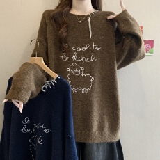 批发设计感小羊提花刺绣套头毛衣女冬2026新款<b class='q'>胖</b><b class='q'>MM</b><b class='q'>宽松</b>显瘦独特针织衫
