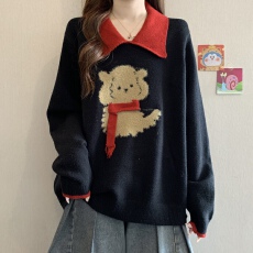 批发polo领撞色小熊正肩毛衣女冬2026新款<b class='q'>胖</b><b class='q'>MM</b><b class='q'>宽松</b>遮肚减龄百搭针织衫