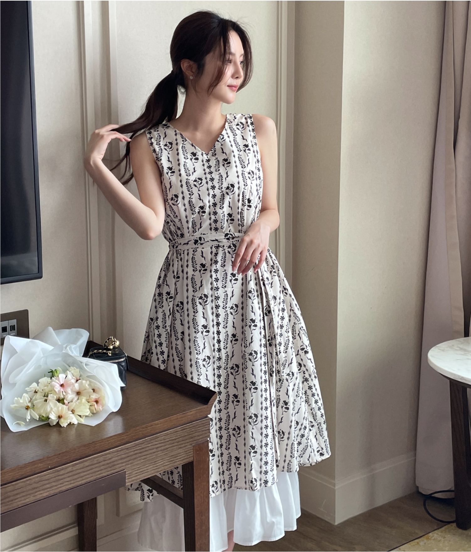 FA35723# 复古假两件背心长款连衣裙 服裝批發女裝批發服飾貨源