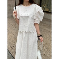 批发有货~复古宫廷风<b class='q'>蕾丝</b>刺绣海军领衬衫+<b class='q'>半身裙</b>套装