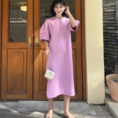 批发有货~百搭甜美简约风泡泡袖<b class='q'>卫衣</b>连衣裙