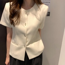 批发韩式ins气质<b class='q'>甜美</b>小香风圆领短袖小外套