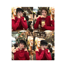 批发WANANTONG 氛围Festival 全羊毛两穿露肩毛衣女冬季保暖圆领上衣